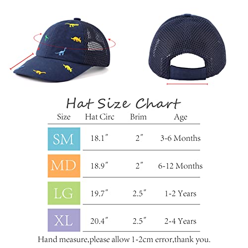 Jangannsa Dinosaur Boys Girls Caps Embroidery Baby Baseball Caps Cotton Infant Toddler Kids Hat Spring Summer Autumn 6M-4Y (Navy-Mesh, 18.9"(6-12 Months)) #TOP5