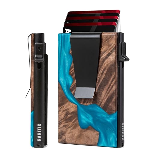 Image of Card Holder Wallets for Men | Slim Aluminum Wallet | RFID Blocking Minimalist Metal Pop Up Wallet | Money Clip & Cash Band | Expandable Compact Plate | Ultra-Thin | Men's Accessories & Gifts for Men
