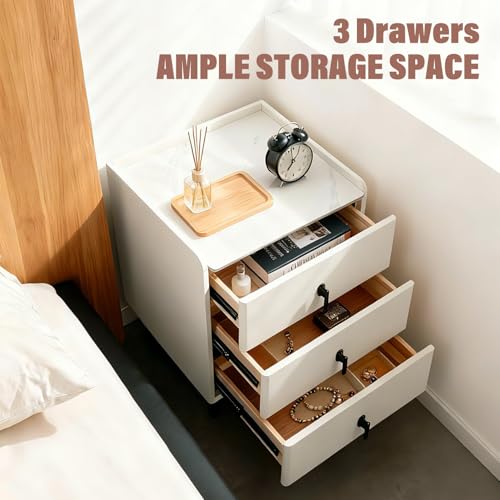Lamberia Narrow Nightstand with 3 Drawers, Narrow Side Table, Small Bedside Table for Bedroom, Living Room, End Table for Small Space, Cream White，15.8''W x 15.8" D x 23.5" H by Lamberia - Image 4