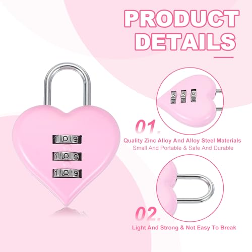 Image of MECCANIXITY Combination Locks, Heart Shape 3 Digit Password Padlock Love Locker Lock for Jewelry Storage Box Diary Gym Outdoor Fence Gate Hasp Cabinet Storage, Pink, Pack of 2