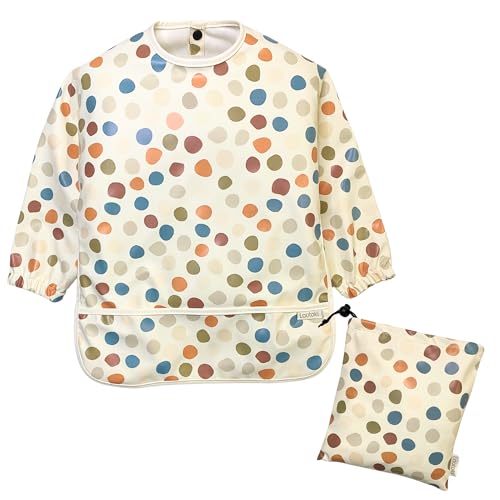 Lautoki Baberos Bebe Impermeables + Bolsita de Transporte |Talla12-36M| Babero con Mangas Impermeable | Bolsillo canguro y puños elásticos | Babete Impermeável Bebe |Baberos bebe| Baberos con Mangas