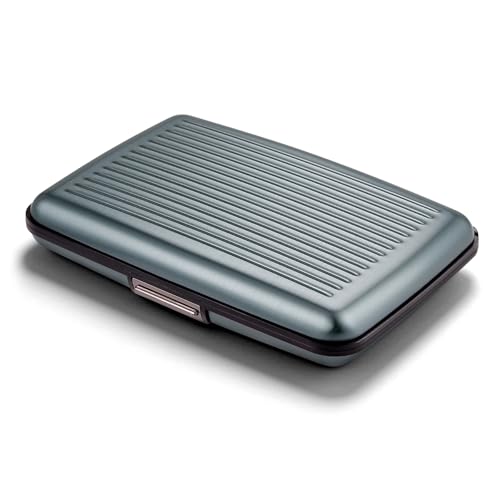 ÖGON -DESIGNS- Aluminum card holder with metal lock, RFID protection against fraud and demagnetization, compact wallet, Smart Case STOCKHOLM model (Aluminum Platinium)