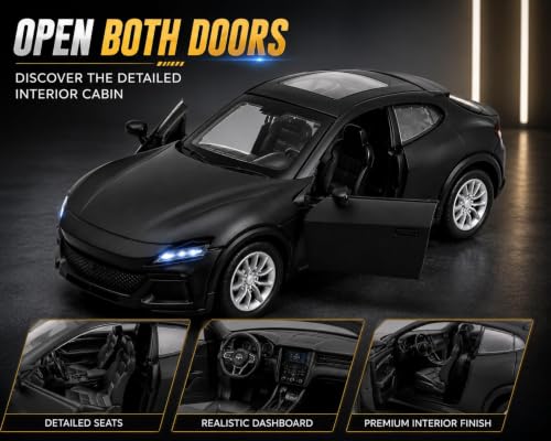 Image of TEC TAVAKKAL 1:36 Scale Diecast Metal Toy Car with Openable Doors, Pull-Back Action, LED Lights & Music - Premium Mini Sports Car Model for Kids & Collectors (Porsche Black)