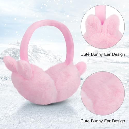 Winter Earmuffs Gloves Set for Kids, Toddler Girls Soft Plush Ear Muffs Foldable Outdoor Warm Ear Covers Knit Gloves3