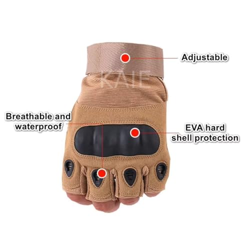 Image of KAIE Tactical Half Finger Gloves for Bike Riding for Motorcycle, Cycling, Workout, Gym, Weight Lifting, Training, Outdoor Sports Protective Gloves with Knuckle Protection (Khaki Brown, L)