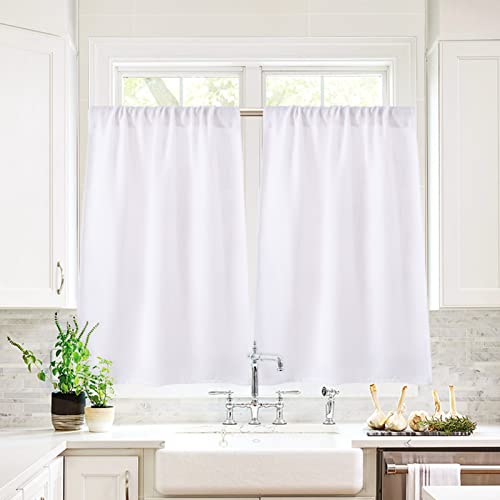 Valea Home Burlap Tier Curtains For Kitchen Rustic Tan Rod Pocket Curtains For Short Window 36 Inch Linen Cafe Curtains, White, Set Of 2 #TOP4