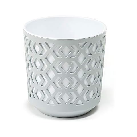 Lamela AZTEK Flowerpot | Flower casing | colourful planters indoor/outdoor pots (Ø 19,5, H:20 cm, light grey + white) Cover