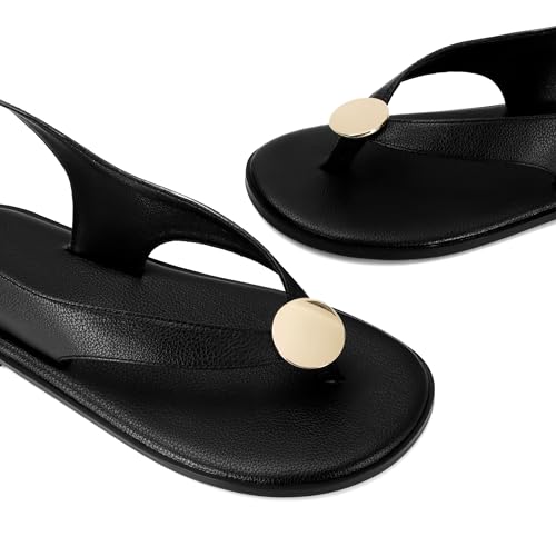 Image of Flat Sandals for Women Strappy Sandals Comfortable Dressy Beach Flip Flop Slides Thong Sandals for Women with Metal Circular
