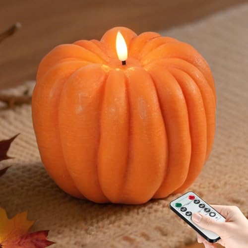 Flameless Pumpkin Candles with Timer - Fall Home Decor Indoor LED Light Up Pumpkins for Mantel Table | Halloween Flameless Candle Thanksgiving Fall Decoration Autumn Farmhouse Rustic Harvest Decor
