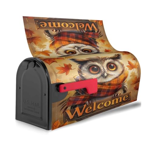 Image of Dujiea Autumn Owl Welcome Mailbox Wrap, Waterproof Magnetic Post Box Cover, Standard Size 25.5 inchX 21 inch Garden Yard Outside Farmhouse Home Decor