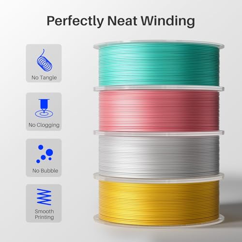 Image of ELEGOO Silk PLA Filament Bundle 1.75mm, Dual Colors 3D Printer Filaments Dimensional Accuracy + /- 0.05mm, Multicolors 4 Pack 250g Spool Green Red /Blue Purple /Black Red /Blue Green