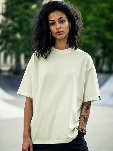 Image of Bewakoof Women's Solid Oversized Fit Half Sleeve Round Neck Cotton Jersey T-Shirt