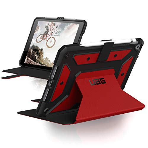 Urban Armor Gear Metropolis Hülle Apple iPad 10,2" (2020 & 2019) Schutzhülle (Wake/Sleep Funktion, Apple Pencil / Logitech Crayon Halter, Standfunktion, Smart Keyboard kompatibel) rot (crimson)