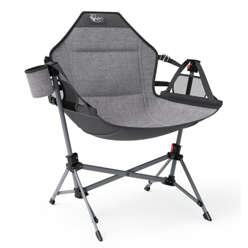 BusyBee Hammock Camping Chairs for Kids Folding Kids Chair with Stand Child Camping Gear Hammock Swing Chair with Cup Holder & Carrying Bag for Outdoor Lawn Hiking Indoor Supports 125 LBS Grey