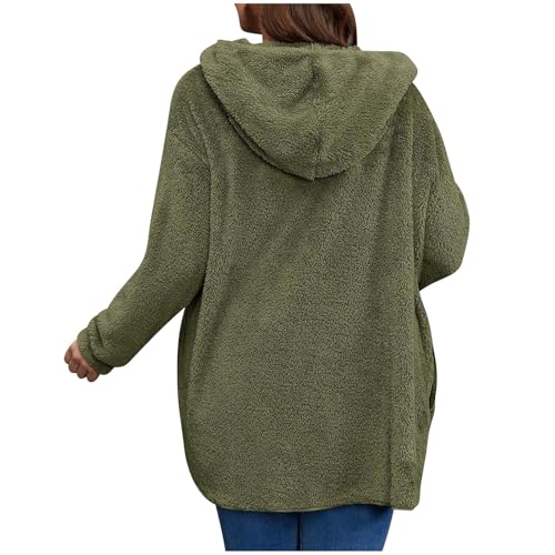 Image of Women's Sherpa Fuzzy Jacket Hoodie Open Front Fleece Hooded Jackets Cardigan Warm Outerwear Fall Coat with Pockets