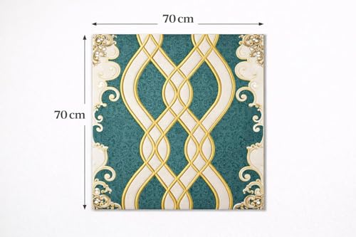 Image of STL Elegant Teal and White Decorative Wall Tile Design with Intricate Gold Geometric Scroll Pattern and Ornamental Corner Detailing for Interior Wall Decor (Pack of 5)