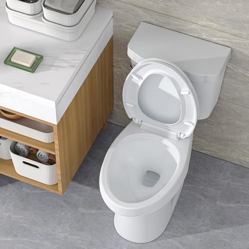 Image of GarveeTech Two-Piece Toilet with 21 in Height, Elongated Bowl for Bathrooms with Soft Close Seat, Extra Tall Height Toilet with 1.28 Siphonic Flush, Cotton White