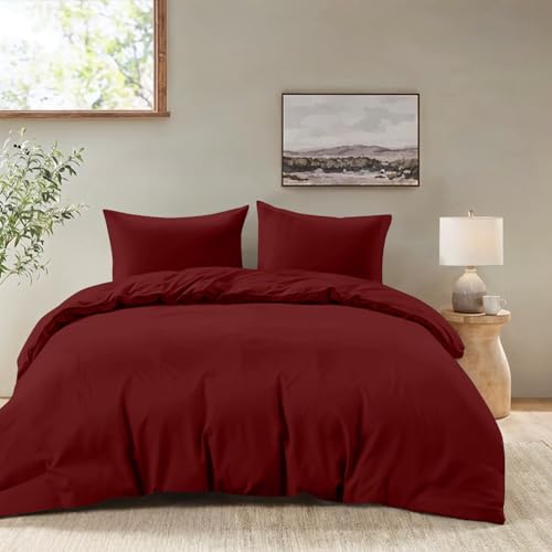 Dreamzie - Bettwäsche 220x240 Set Burgunderrot – Bettbezug mit 2...