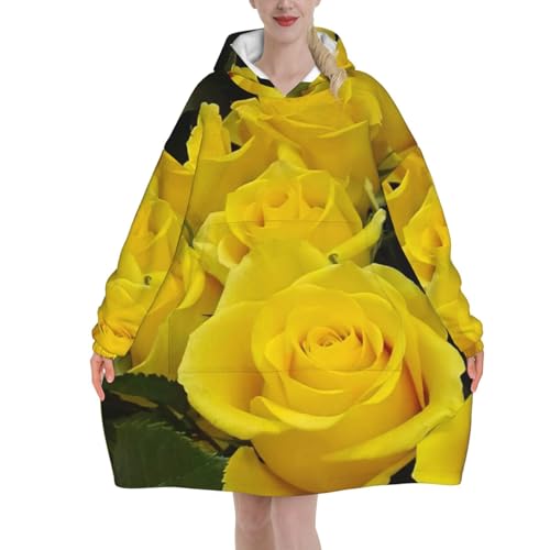 Couverture à capuche imprimé roses jaunes EdWal pour adulte en flanelle
