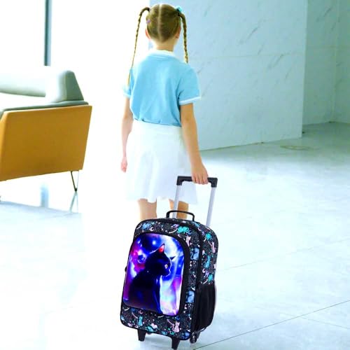 AGSDON Kids Luggage for Girls, Cute Planet Cat Rolling Suitcase Wheels for Children Toddler3