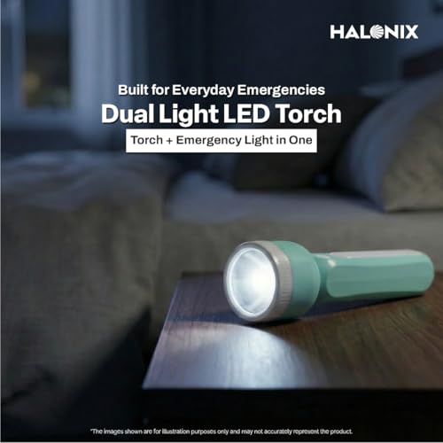 Image of Halonix 1W Radiant 2-in-1 Rechargeable Torch | Li-ion Battery | Compact LED Flashlight | Adjustable Beam | Portable Emergency Light | Ideal for Travel & Home.