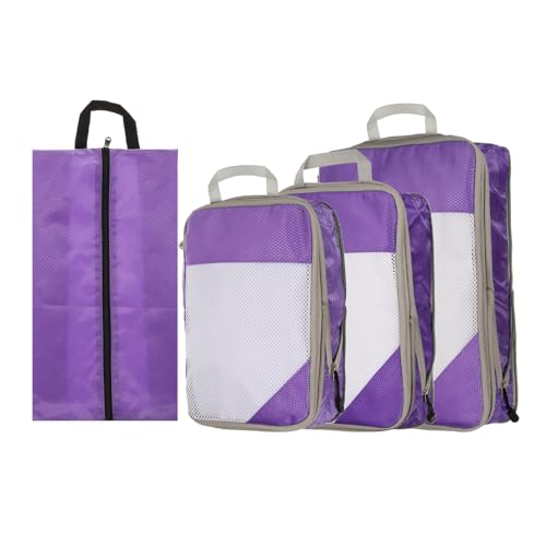 HARFINGTON 4pcs Compression Packing Cube for Suitcases Lightweight Luggage Organizers Bag Travel Essentials Compression Bags for Carry on Suitcases, Purple