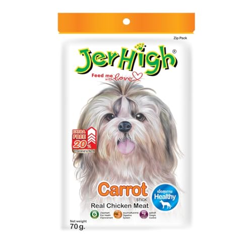 Image of Jerhigh Chicken Dog Treats, Human Grade High Protein Chicken, Fully Digestible Healthy Snack & Training Treat, Free from by-Products & Gluten, Carrot 70gm (18 X 70g) Sold by DogsNCats