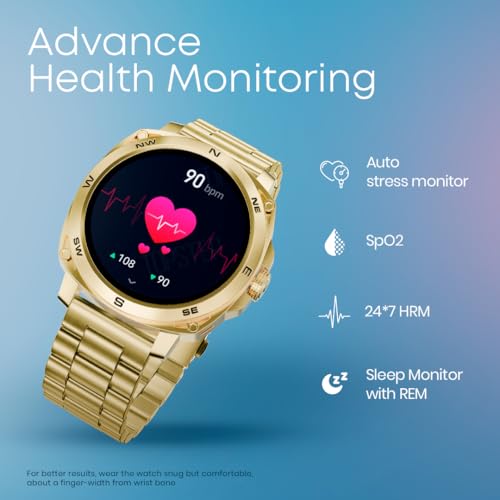 Image of Fastrack Radiant FX3 Smart Watch, 3.63 CM AMOLED Display, Functional Crown, AOD & DND Mode, SingleSync BT Calling, AI Voice Assistant, Women's Health Tracking, 100+ Sports & Smartwatch Faces (Gold)