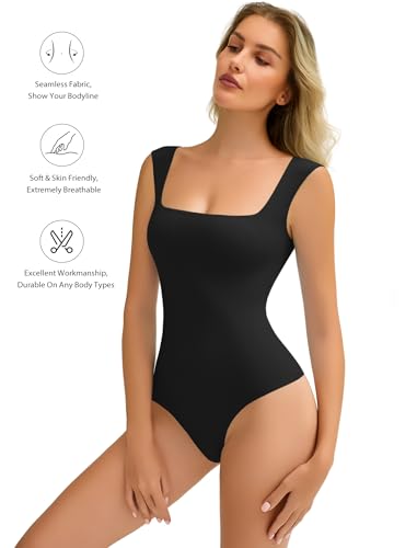Avidlove Bodysuits for Women Square Neck Body Suit Double Lined Tank Top Bodysuit Soft2