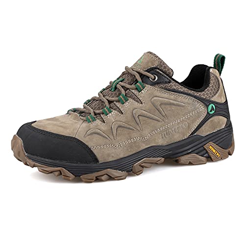 Humtto Men's Hiking Shoes Waterproof Lightweight Leather Trekking Boots Low-Top Walking Outdoor Sneakers (Khaki, Numeric_12) #TOP19
