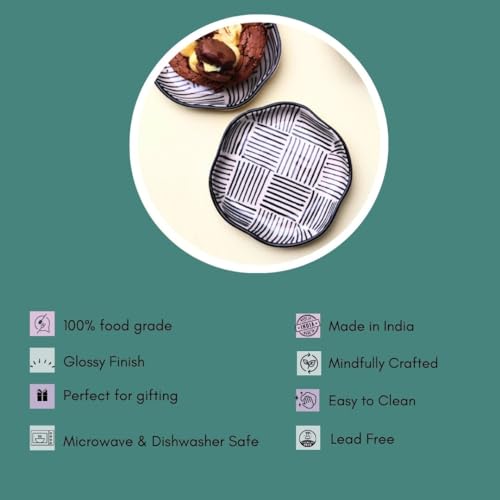 Image of WEAVING HOMES Black All Lines Handmade Dessert Plate, Size: 11 cm Microwave & Dishwahsher Safe (Set of 1)
