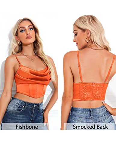 Kolagri Women's Sexy Sleeveless Camisole Underbust Corsets Tops Cowl Neck Summer Comfy Knitted Rave Clubwear Bustiers Orange Xl #TOP2