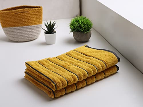 Image of Spaces Hand Towels | 100% Cotton | Spa & Gym Towel | Highly Absorbent & Super Soft | 2 Piece Set | Premium Hand Towel | 40 x 60 cm | Mustard /Ash