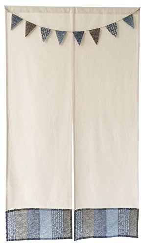 のれん ロング おしゃれ 北欧 Sunnyday Fabric ガーランド ネイビー 約幅85cm x 丈150cm 1枚入 ガーランドフラッグ付