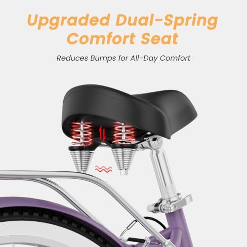 Image of Beach Cruiser Bike for Women and Men, 24 /26 Inch 7-Speed Adult Bicycle | Step-Through or High-Bar Frame, Rear Rack, Full Fenders, Kickstand, Adjustable Comfort Seat, 350 lb Capacity, Classic Cruiser