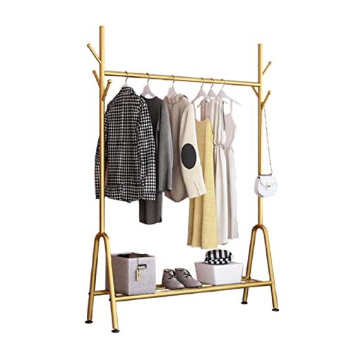 Portant à vêtements doré robuste en métal, penderie design avec étagères de rangement