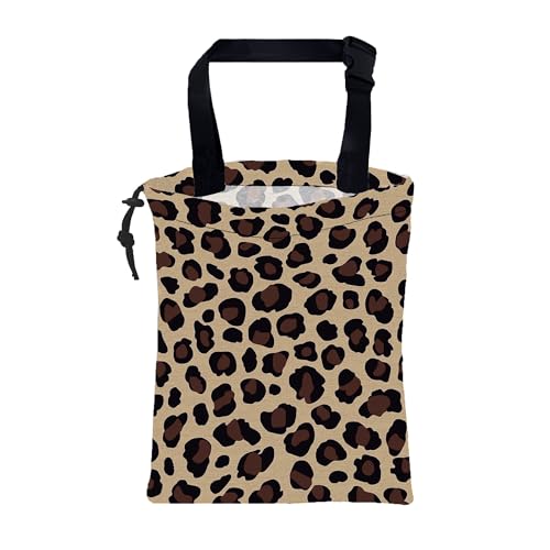 Car Trash Bag Abstract Brown Leopard Leak-Proof Car Garbage Bag with Drawstring Foldable Canvas Trash Bin with Adjustable Buckle for Car Accessories, Travelling, Camping