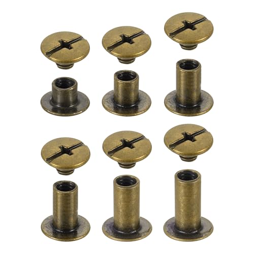 uxcell 90 Sets Chicago Screw Rivets Metal Phillips Head Binding Screws Post Nail Rivet Stud Screw for DIY Leather Belt Bag Craft Bookbinding, 6 Sizes, Bronze