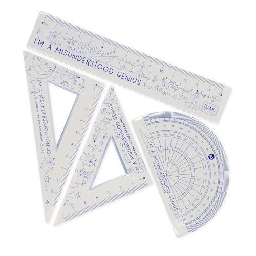 Legami - Set di Geometria, Set con Righello da 15 cm, Squadra 60° da 10 cm, Goniometro 180° per la Scuola, Custodia Inclusa, Materiale Flessibile, Tema Genius