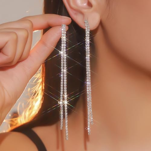 Rhinestone Tassel Earrings for Women Sparkly Long Tassel Earrings Prom Earrings Bling Crystal Chandelier Earrings Wedding Party Prom Dress Outfit Jewerly Gifts2