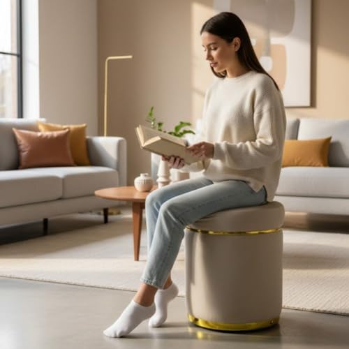 Image of Ottoman Stool for the Living Room Ottoman Pouffes for Sitting, Puffy Stool for Living Room Dressing Table Stool Cream