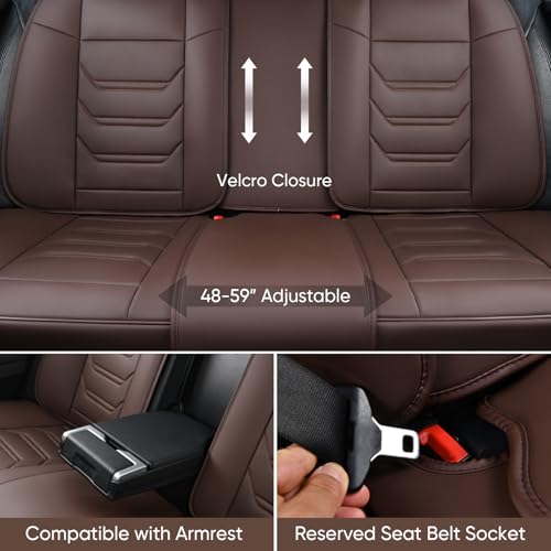 Image of TIEHESYT Coffee Car Seat Covers Full Set, Breathable Leather Automotive Front and Rear Seat Covers with Headrest, Car Seat Protectors Full Set, Compatible with Most Vehicles, SUV