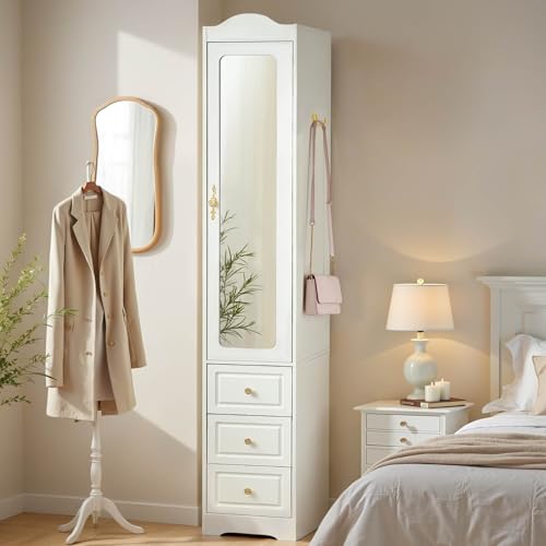 JanflyHome Armoire Wardrobe Closet, White Bedroom Armoires Cabinet with Mirror