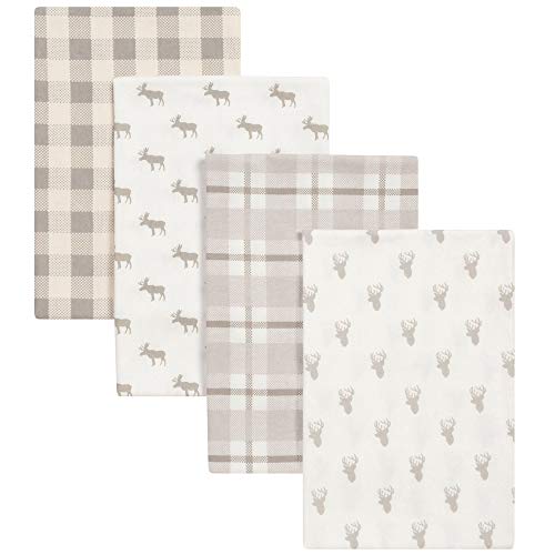 Stag and Moose 4 Pack 100% Cotton Flannel Baby Receiving Blankets - Forest Animal Theme