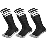 Utensilsto 3 Paar Kinder Fußball Stutzen Fußballsocken 28-32 Fußball Fussball Socken Sportsocken Trainingssocken für Jungen Mädchen - Schwarz