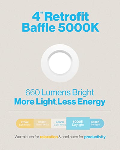 Sunco Lighting 4 Inch Led Can Lights Retrofit Recessed Lighting, Baffle Trim, Dimmable, 5000K Daylight, 11W=60W, 660 Lm, Damp Rated, Replacement Conversion Kit – Ul Energy Star Listed 6 Pack #TOP1