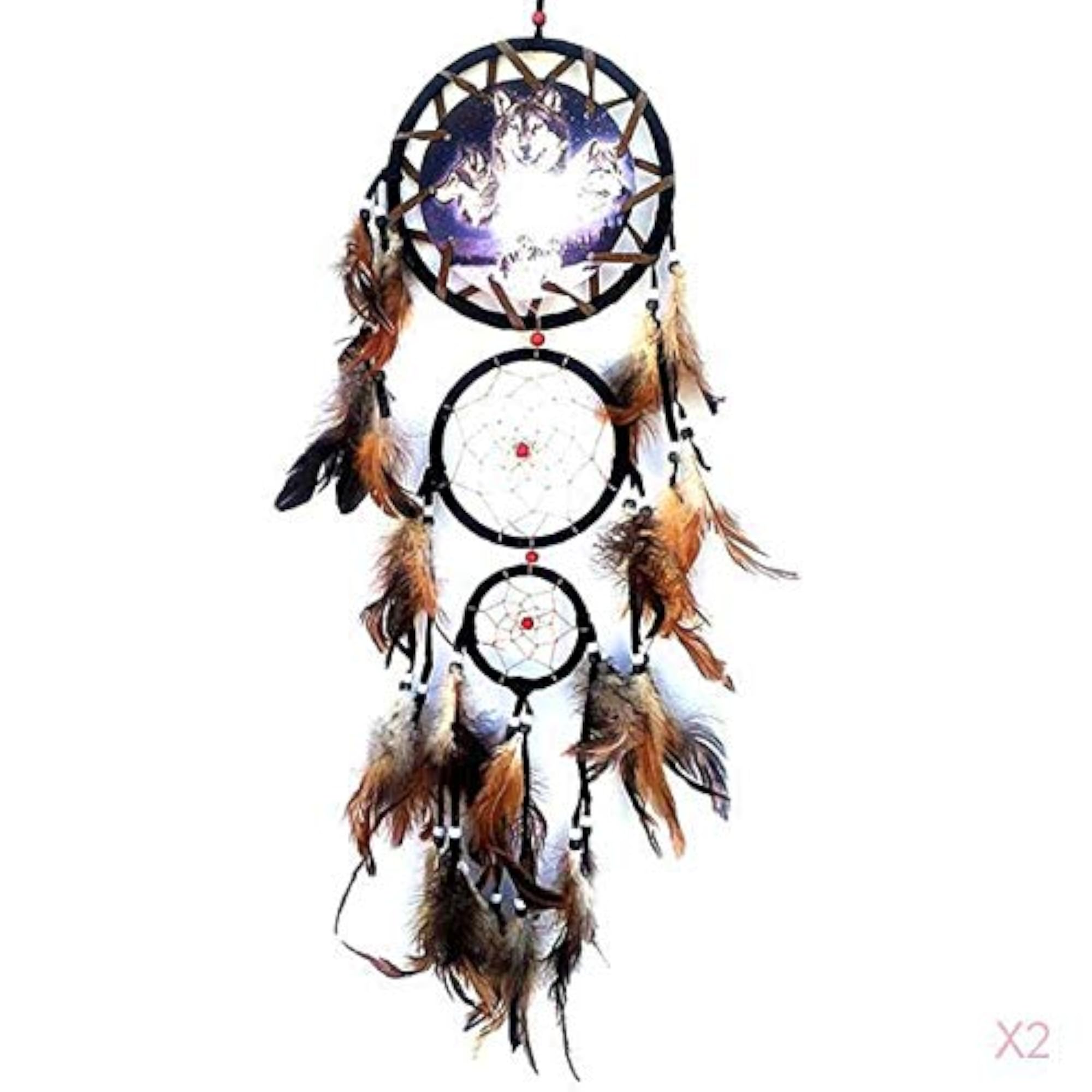 Handmade Wolf Pattern Feather Dream Catcher Wall Hanging Decoration