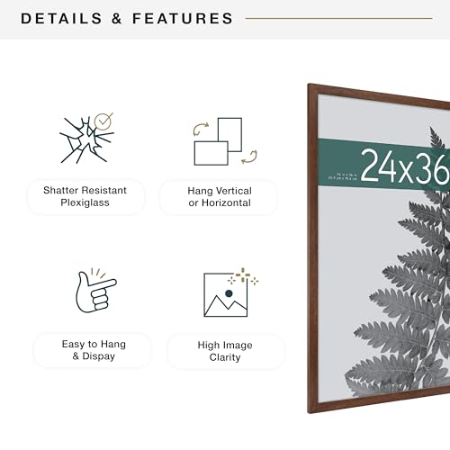MCS Studio Gallery 24x36 Poster Frame Walnut Woodgrain, Vertical & Horizontal Wall Hanging Large Picture Frame for Photos, Posters & Art Prints (1-Pack)