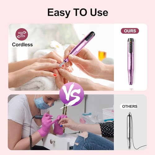 COSLUS C20 Cordless Portable Electric Nail Files: Professional Nail Drill Kit for Acrylic Gel Nails Rechargeable Manicure Pedicure Tools for Shaping Polishing - Image 2