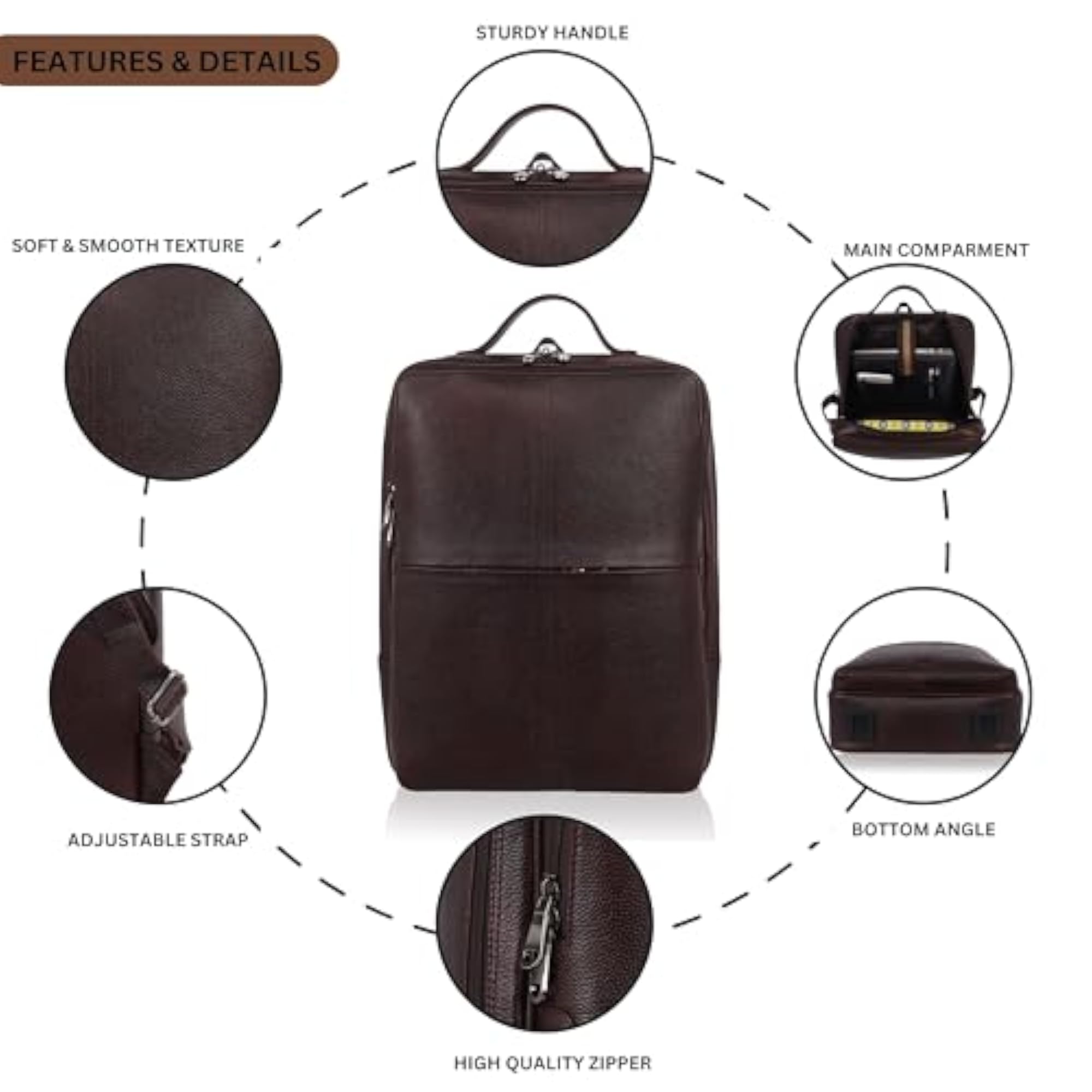 Leather Backpack with Sturdy Handle, Soft Texture